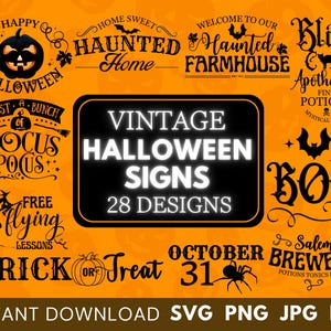 Pack 28 Farmhouse Halloween Svg Bundle, SVG Halloween Porch Signs, Door Signs, Spooky SVG Signs