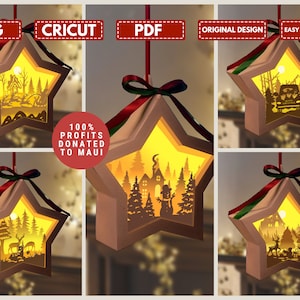 Pack 5 Noël Petite Étoile Ornement Lanterne Shadowbox SVG pour Cricut Joy, ScanNcut, Cameo Noël Suspendu Étoile Lanterne Modèles SVG