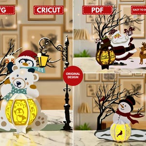 Confezione da 3 lanterne di Natale pupazzo di neve SVG per progetti Cricut, scatola luminosa 3D Papercut Sliceform, luce notturna pupazzo di neve lanterna