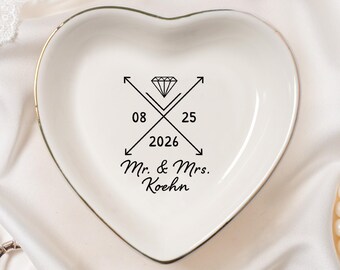 Plato personalizado para anillos de boda con nombre y fecha, soporte para anillos personalizado, regalo para la novia