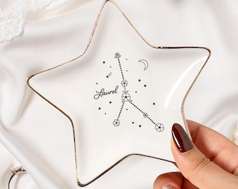 Plato para anillos del zodíaco personalizado con nombre, soporte para joyas celestiales personalizado, regalo para la mejor amiga