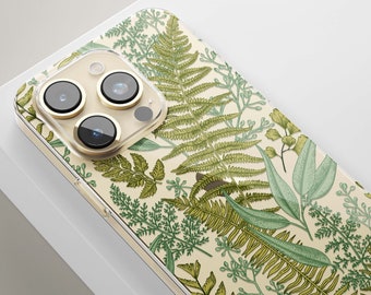 Vintage Botanical Leaves iPhone Case: Fern Foliage Design, iPhone 15