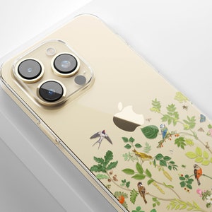 Vintage Botanical Birds iPhone Case: Leaves Floral Design, iPhone 15