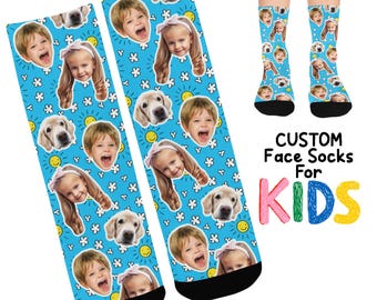 Calcetines personalizados con caras para niños, regalo personalizado con foto familiar y de perro.