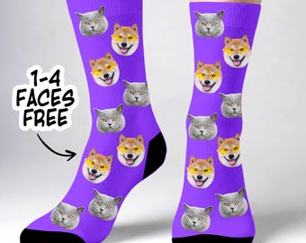 Calcetines personalizados con caras de perros, un divertido regalo de Navidad personalizado para amantes de los perros.
