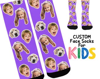 Calcetines personalizados con caras de mascotas para niños, regalo de cumpleaños divertido y personalizado con foto de mascota.