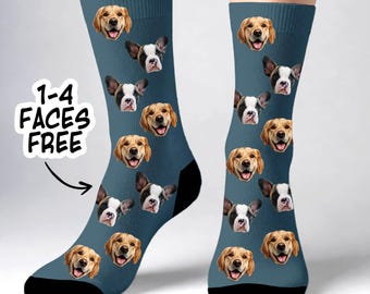 Calcetines personalizados con cara de perro, divertido regalo personalizado con foto de mascota para él y para ella.