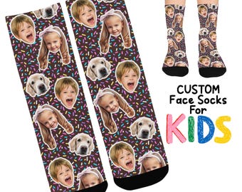 Calcetines infantiles personalizados, foto de la cara personalizada, regalo divertido para mascotas para niños.