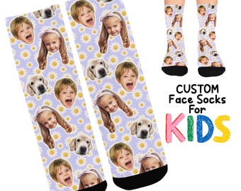 Calcetines personalizados con foto para niños, regalo de cumpleaños floral con cara personalizada para ella.