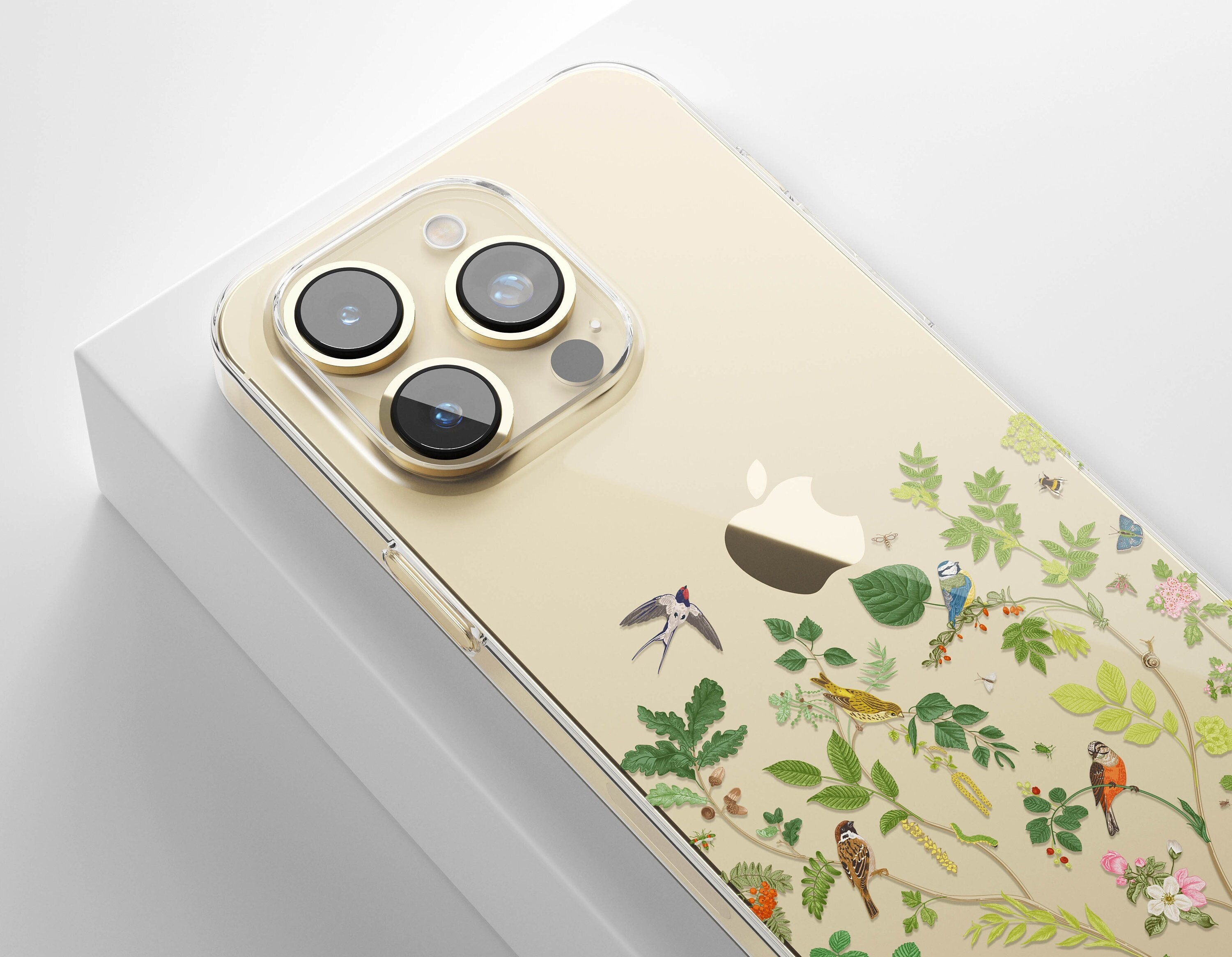 Vintage Botanical Birds iPhone Case: Leaves Floral Design, iPhone 15