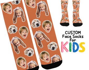 Calcetines personalizados para niños, regalo de cumpleaños con foto de la cara y la mascota.