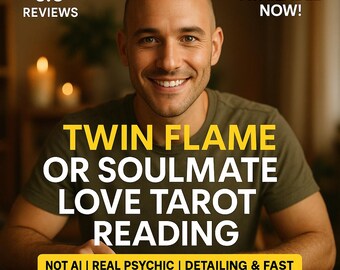 May include: A smiling man in a green shirt is the focal point of this image. Bold yellow text reads "TWIN FLAME OR SOULMATE LOVE TAROT READING." Additional text states "NOT AI | REAL PSYCHIC | DETAILING & FAST" and "PSYCHIC KADIR."