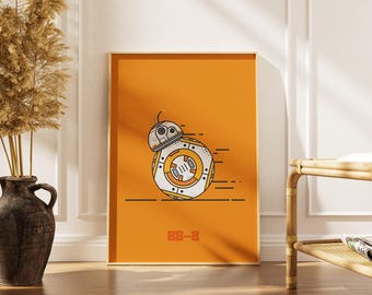 BB-8 Star Wars Poster | Minimalist Droid Wall Art | Orange Sci-Fi Print | Digital Download | Modern Star Wars Wall Decor | Instant Print