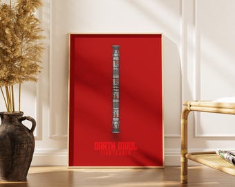 Darth Maul Lightsaber Wall Art, Red Minimalist Star Wars Poster for Gaming Room, Sith Lord Graphic Print for Modern Office, Digital Download