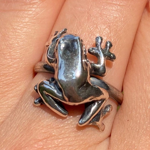 Handmade Sterling Silver Frog Ring 925 Silver 14kt Gold Plated Dart Frog Jewelry Frog Gifts