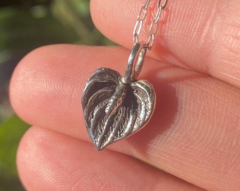 Anthurium Charm Necklace/925 Sterling Silver/14kt Gold Plated/Anthurium Flower Charm