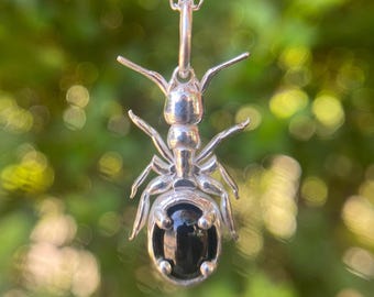 Ant Necklace/ Sterling Silver and Black Star Sapphire Ant Pendant