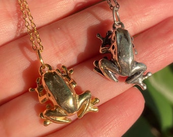 Handmade Sterling Silver Frog Necklace/925 Silver/14kt Gold Plated/Dart Frog Charm/Frog Gifts