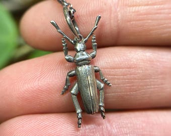 Beetle Charm/Sterling Silver Longhorn Beetle Necklace/Musk Beetle Charm/925 Silver/Bug Lover Gifts/ Entomologist Gifts