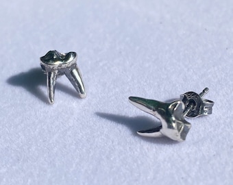 Sterling Silver Raccoon Tooth Stud Earrings/Teeth Jewelry