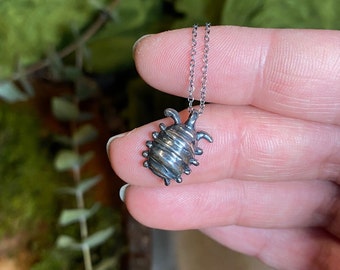 Isopod Necklace/Handmade Rollie Pollie Charm 925 Sterling Silver/Plant Jewelry/Bug Jewelry