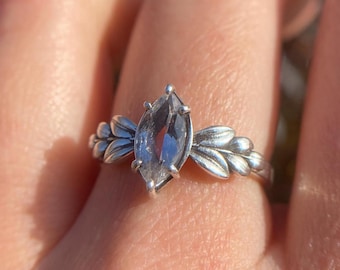 Sterling Silver Ash Tree Ring with Ice Quartz