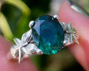 Philodendron Florida Ring/ Sterling Silver and Emerald Ring