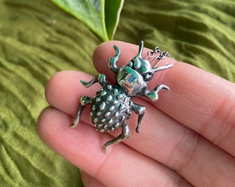 Blue Death Feigning Beetle Necklace/925 Sterling Silver Beetle Necklace, Bug Pendant