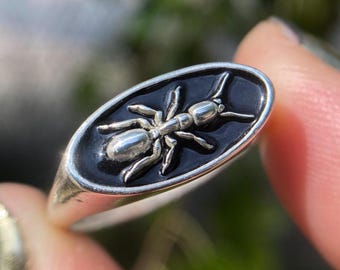Ant Ring/Sterling Silver and Black Enamel Signet Ring