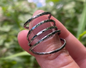Sterling Silver Hammered Stacker Rings/ 14kt Gold Vermeil/Stacker Bands/Thin Silver Ring Set/Stackable Simple Rings
