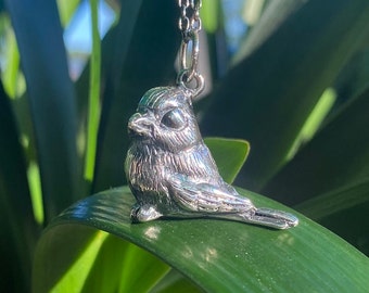Chickadee Pendant/ Sterling Silver/14kt Gold Plated Bird Charm/Handmade Silver Jewelry/Nature Lover Gifts