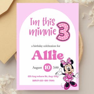 I&#39;m This Minnie Third Birthday Invitation Template, Minnie Mouse Birthday Theme, Mickey Mouse Birthday, Editable Birthday invitations