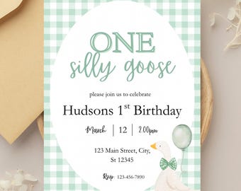 One Silly Goose First Birthday Invitation Template, Silly Goose Birthday Theme, First Birthday Invitations, Editable Birthday Invites