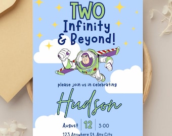 TWO Infinity and Beyond Birthday Invitation Template, Toy Story Birthday Invitations, Editable Birthday Invite, 2nd Birthday Party Theme