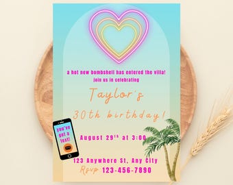 A Hot New Bombshell Birthday Invitation Template, Love Island Inspired Birthday, Editable Birthday Invite, Adult Birthday Theme