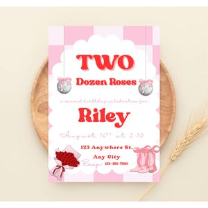 Two Dozen Roses Second Birthday Invitation Template, Two Dozen Roses Birthday Theme, 2nd Birthday Invite, Editable Birthday Invitations