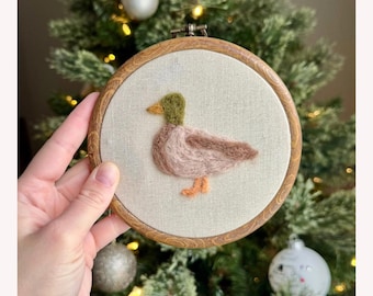 Hand Felted Duck Nursery Wall Art, Needle Felt Duck, Embroidered Nursery Decor, Vintage Duck Nursery Decor, Custom Felted Mallard Duck