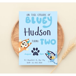 Bluey Birthday Party Invitation Template, Second Birthday Party Invite, 2nd Birthday Themes, Bluey Birthday Theme, Editable Birthday Invite