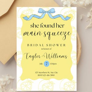 She Found Her Main Squeeze Bridal Shower Invitation Template, Lemon Theme Bridal Shower, Summer Bridal Shower, Editable Bridal Shower Invite