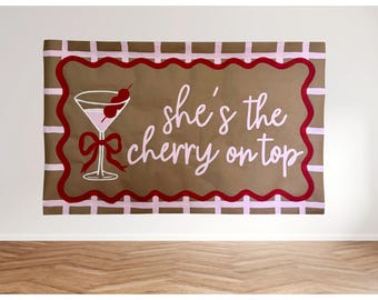 She’s The Cherry On Top Banner Set - Red Glitter Cherry Party Decor With Bonus Garland - View #3