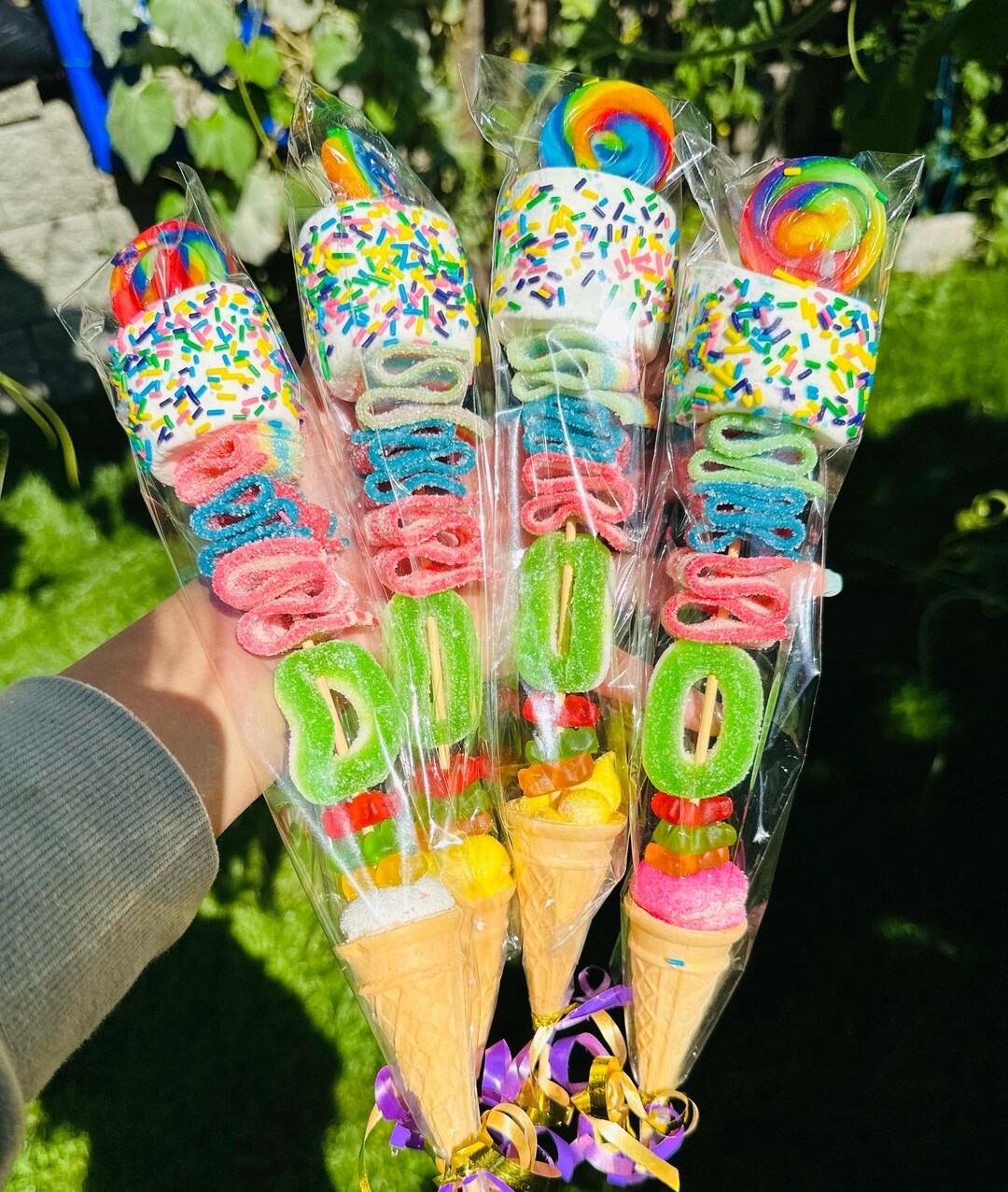 10 Lollipop Candy Kabobs, Candy Kabobs, Birthday Cones, Sweet Cones