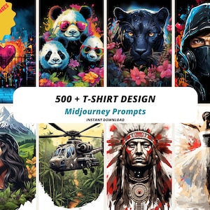 500+ T-shirt Designs Midjourney Prompts, AI Art, Midjourney Prompt, Midjourney AI Art, Learn Midjourney, Digital Art, AI Generate, Art Print