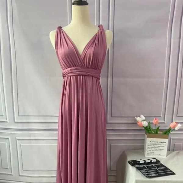 BOIS DE ROSE MAUVE Robe de demoiselle d'honneur Robe infini longueur au sol Maxi robe transformable à plusieurs portefeuilles Robe de mariée Robe multivoies Robe mi-longue