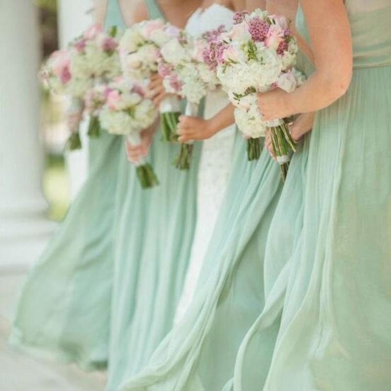 Single Sleeve Multi Wear Convertible Bridesmaid Dresses Mint Green