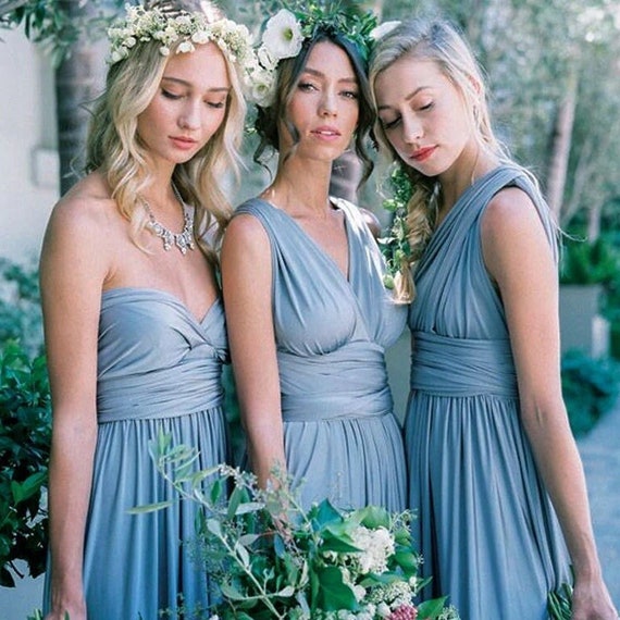 2023 DUSTY SILVER BLUE Bridesmaid Infinity Convertible Dress Floor Maxi Length Multi Way Wedding Dress Multiway Dress Midi Long Dress Etsy
