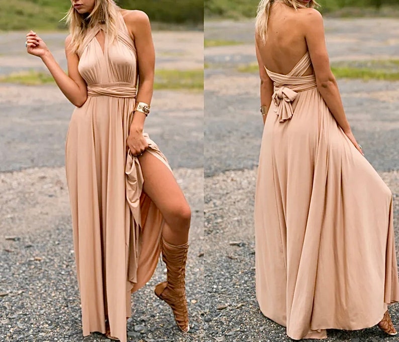 CHAMPAGNE Bridesmaid Dress Infinity Dress Floor Length Maxi Multi Wrap