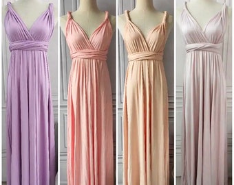 PINK CHAMPAGNE Brautjungfernkleid, Brautparty-Kleidung, Infinity-Wickelkleid, buntes Brautjungfernkleid, RUSTIC Brautjungfernkleider