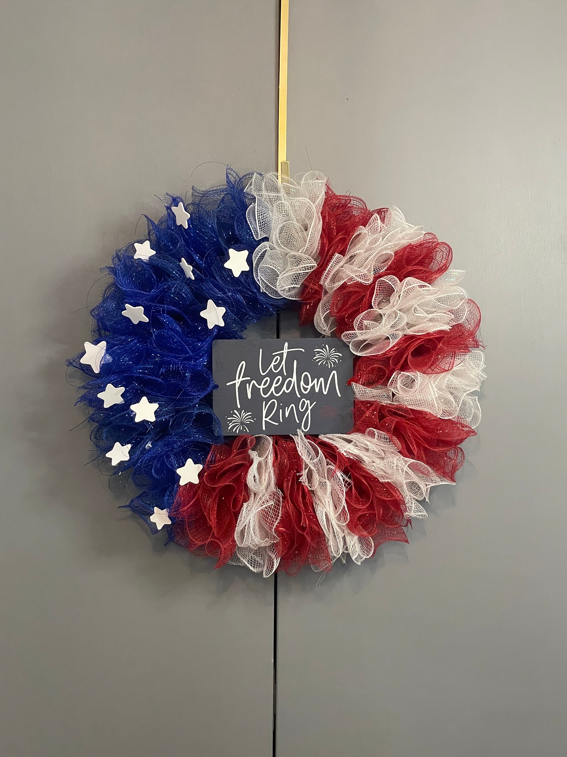 Flag Door Wreath American Flag Wreath With Sign Poly Mesh Etsy