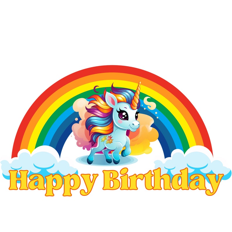 Unicorn Cake Topper ,happy Birthday PNG ,adorable Clip Art for ...