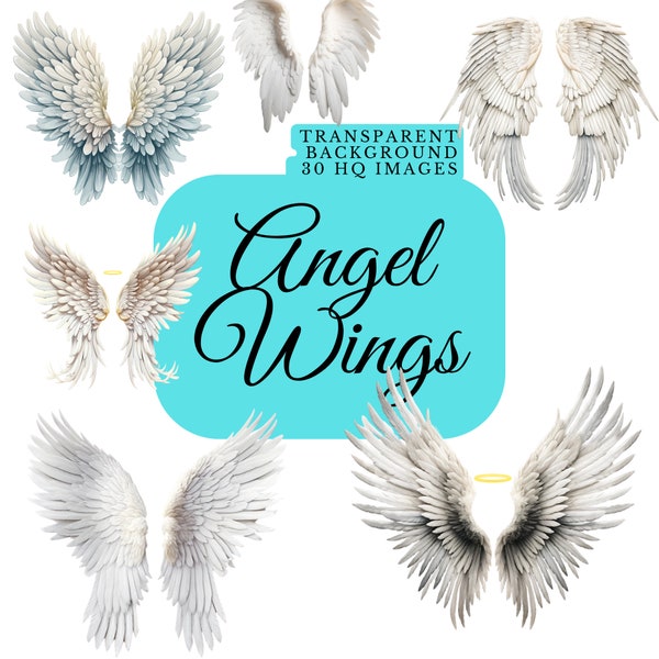 Transparent Background Angel Wings Clipart, Fairy Wings Image, Guardian Angel Sticker, Digital Planner Clipart Bundle